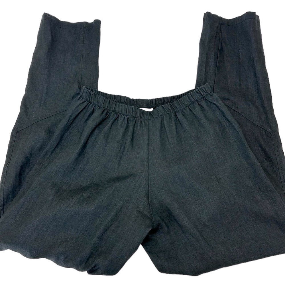 Planet by‎ Lauren G Black Linen High Rise Tapered Leg Pull On Pants Size …